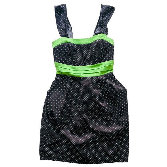 RUBY ROX Dress Black White Polka Dots Neon Green Womens Misses Size 9 NEW NWT - Picture 12 of 15